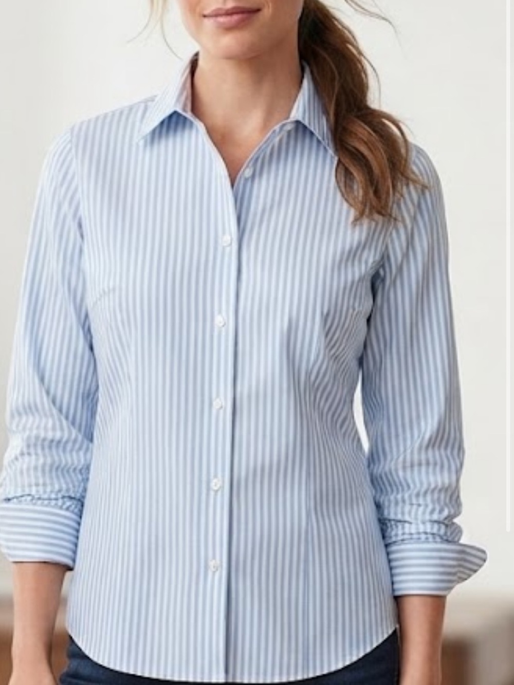 Foxcroft Wrinkle-Free Striped Button Down Shirt 4 Cotton Preppy